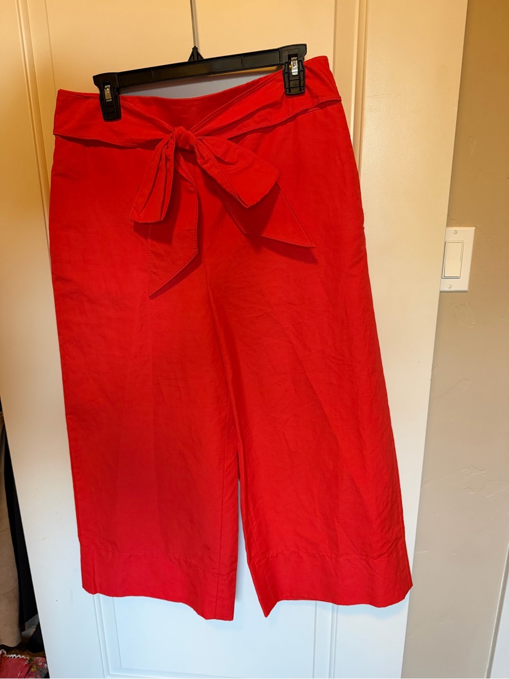 NWT Kate Spade Scenic Route Red Slub Cotton Tie Waist Culottes 10